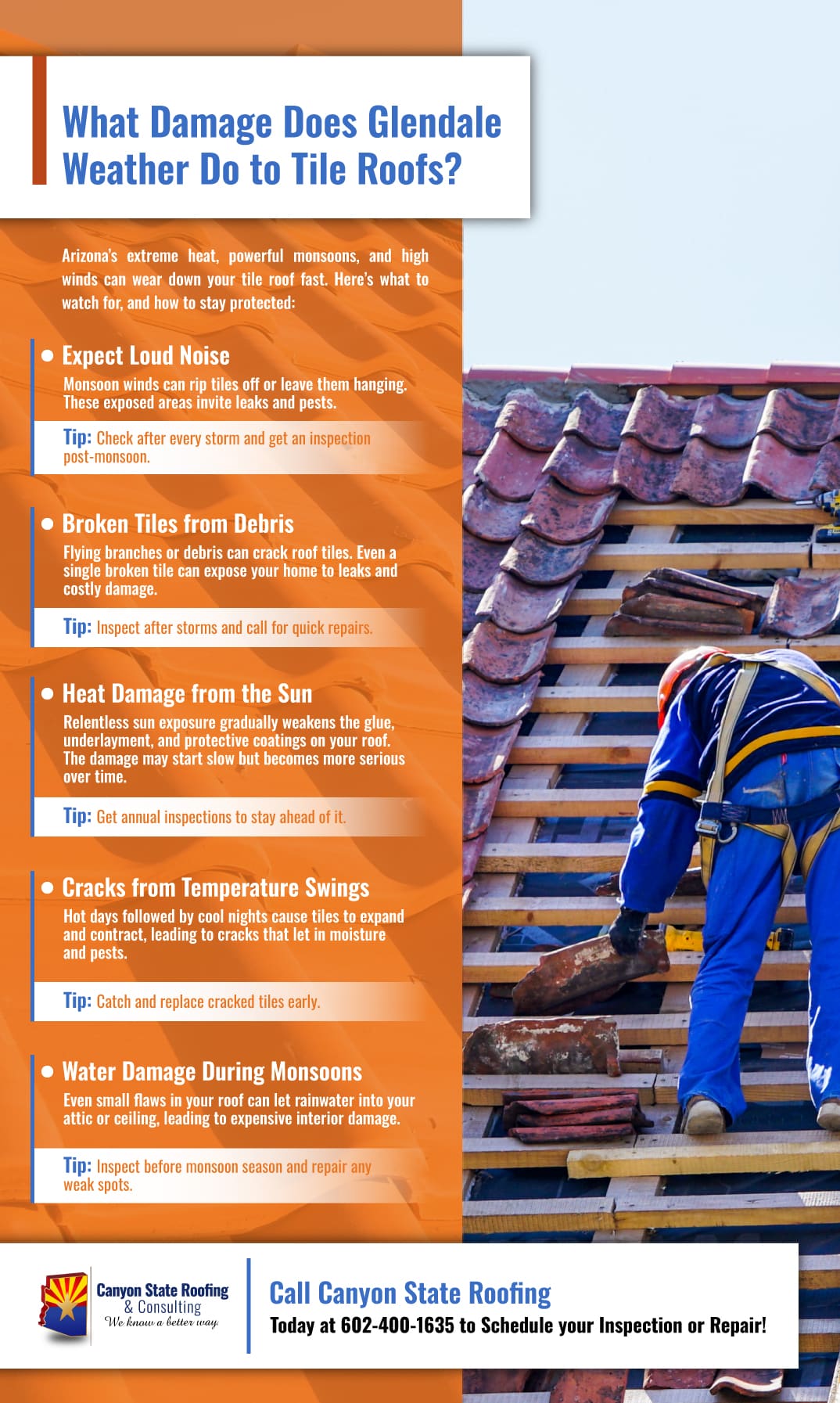 Infographic that explains What Damage Does The Glendale Weather Do To Tile Roofs