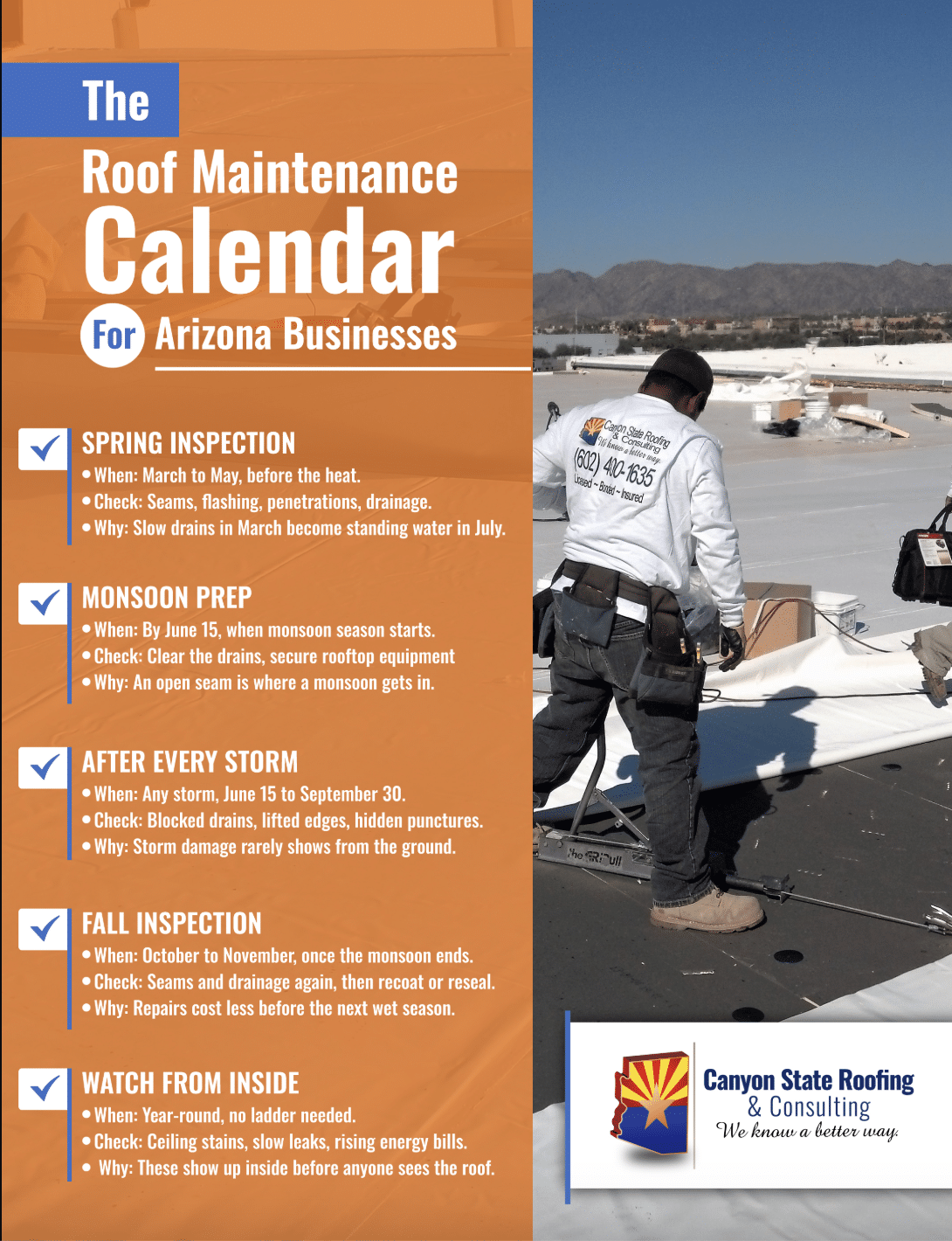 Infographic that explains the roof maintenance calendar
