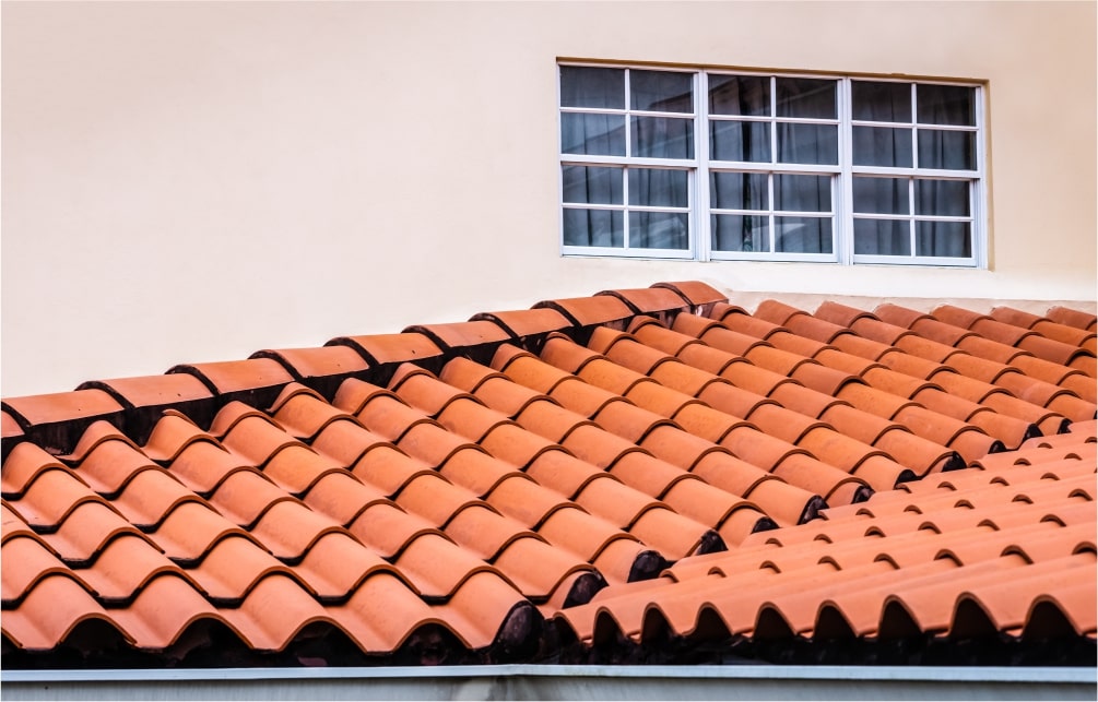 Close-up of red clay roof tiles on a house in Tempe